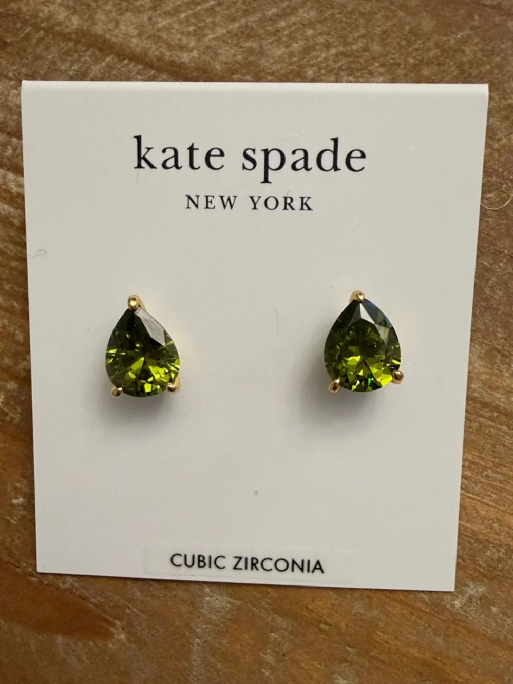kate spade olive green teardrop CZ stud earrings  & dust bag